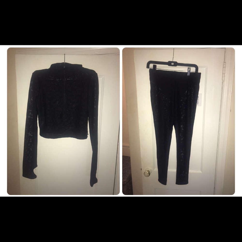 Long sleeve mesh crop top with matching leggings